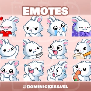 12 Cute White Bunny Emotes (Twitch/Discord/YouTube) Pack 1 - High Quality Emojis for Twitch Streamers subscribers
