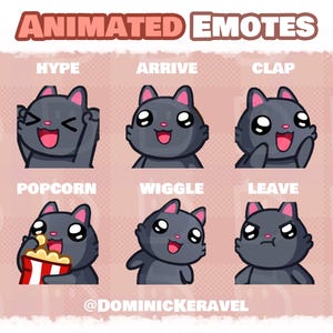6 High Quality Black Cat Animated Emotes for Twitch, Discord
