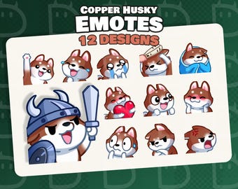 Copper Husky Emotes Pack (12) - Cute Static Mascot for Twitch and Discord