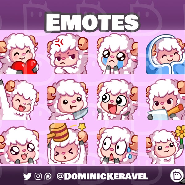 Pink Sheep Emotes (Twitch/Discord) Pack 1 - Cute Sheep Ram Gamer Anime Emojis for Twitch Streamers and Affiliates Discord Server Subscribers