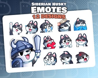 Siberian Husky Emotes Pack (12) - Cute Static Mascot for Twitch and Discord