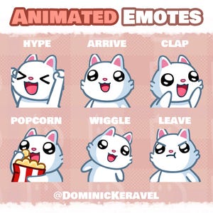 6 High Quality White Cat Animated Emotes for Twitch, Discord