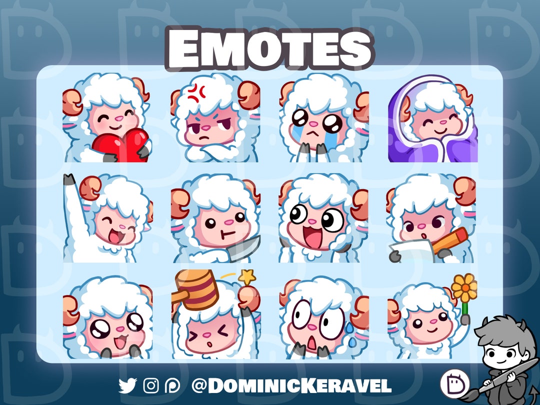 Blue Sheep Emotes twitch/discord Pack 1 Cute Sheep Ram Gamer Anime