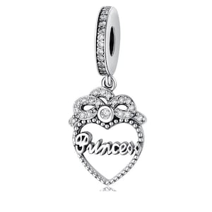 Princess Crown Heart Dangle Charms 925 Sterling Silver Fit Women Bracelet Bead fit Women Charm Handmade Charms image 1