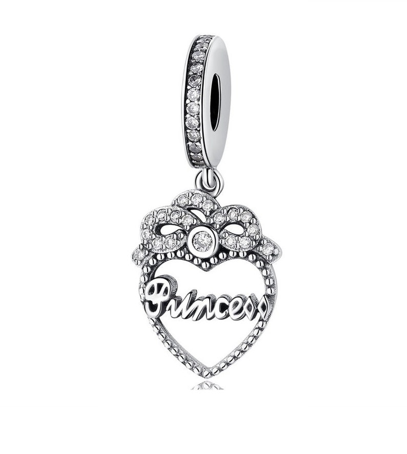 Princess Crown Heart Dangle Charms 925 Sterling Silver Fit Women Bracelet Bead fit Women Charm Handmade Charms image 1