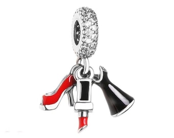 Glamour Trio Dangle Charm Mixed Enamel & Clear CZ 100% 925 Sterling Silver Handgemaakte Charms