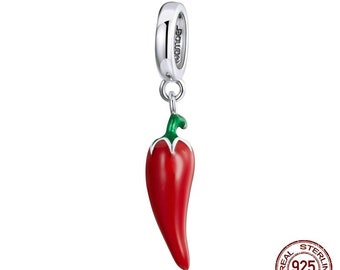 925 Sterling Silver Petite Little Pepper Red Plant Charm Pendant for Bracelet fit for Authentic Women Charms and european bracelets