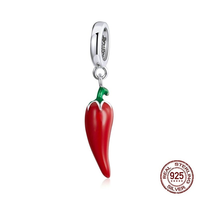 925 Sterling Silver Petite Little Pepper Red Plant Charm Pendant for Bracelet fit for Authentic Women Charms and european bracelets image 1