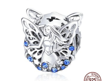 Widom Elf Flower Fairy Blue CZ Beads Charm Women Bracelets 100% Authentic 925 Sterling Silver Charms Fits European Women Charm Bracelet