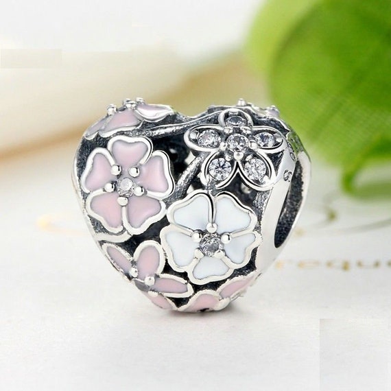 Bloom Heart Charm 100 925 Sterling Silver Fit Women Bracelet