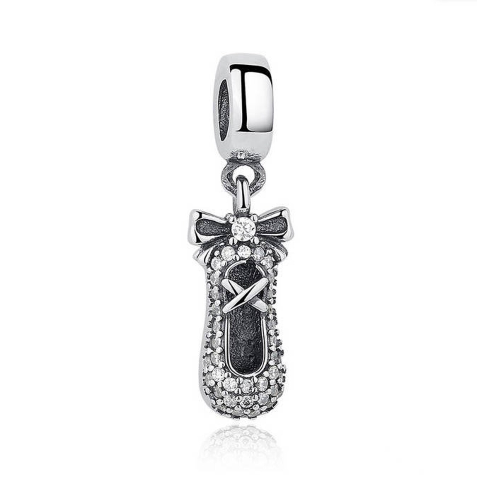 ballet slipper dance shoes with clear cz beads charms authentic 925 sterling silver charms fits european pandora charm bracelet