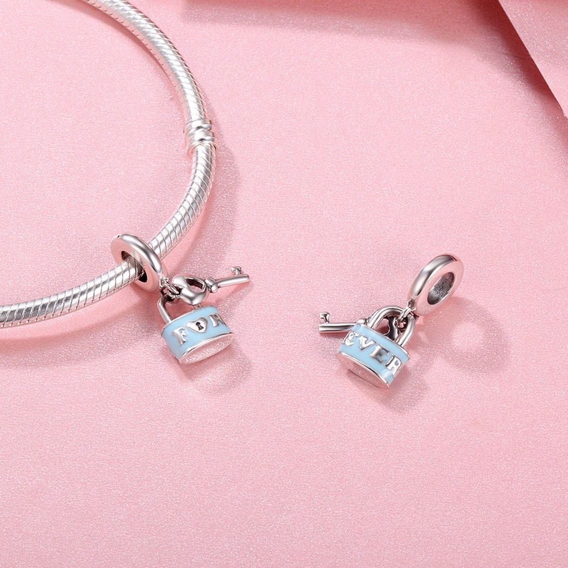 925 Sterling silver charm the lock n key bead pendant fits Etsy