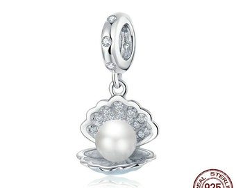 Authentic 925 Sterling Silver Pearl in Shell Pendant Charm Original Silver Bracelet or Necklace Silver Jewelry fit fit Women charm