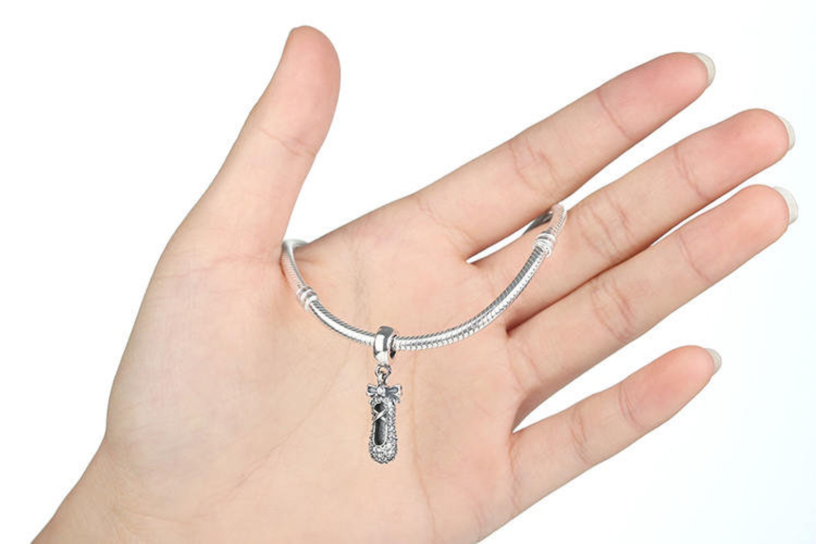 ballet slipper dance shoes with clear cz beads charms authentic 925 sterling silver charms fits european pandora charm bracelet