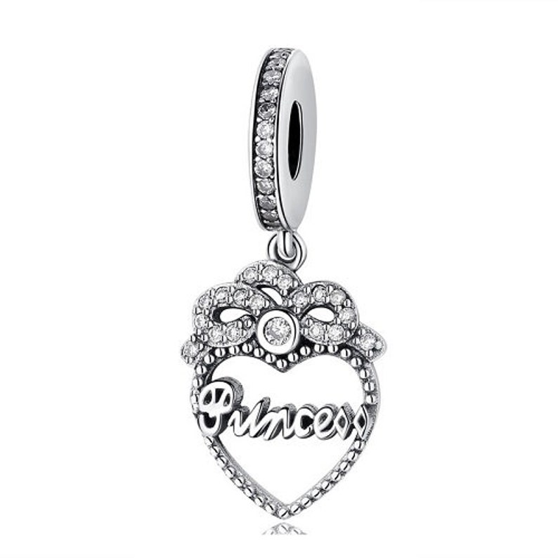 Princess Crown Heart Dangle Charms 925 Sterling Silver Fit Women Bracelet Bead fit Women Charm Handmade Charms image 3