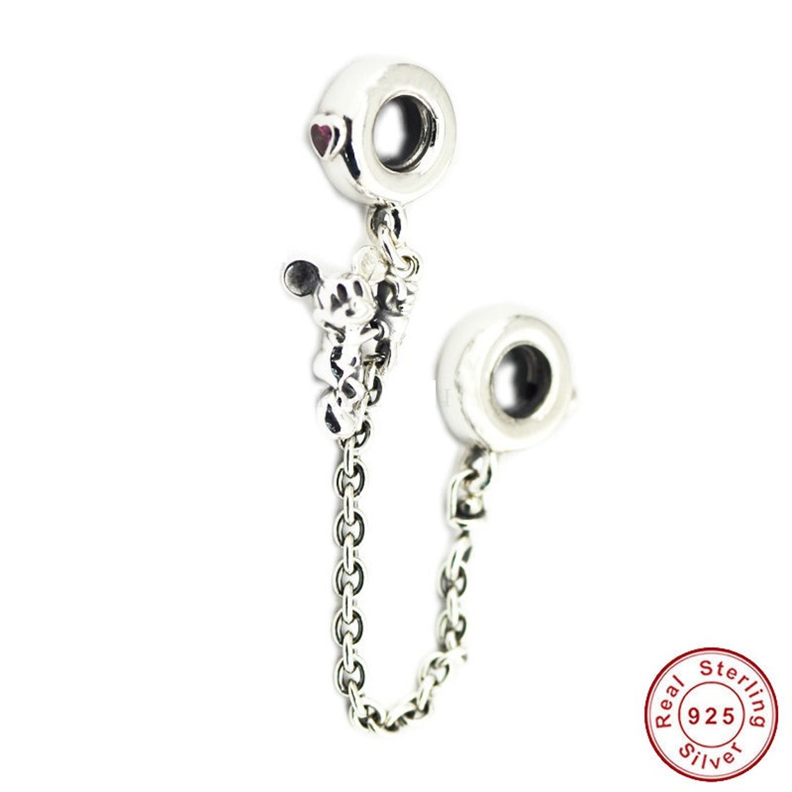 Climbing Mickey Safety Chain Red Charm Bead 100 925 Sterling Etsy
