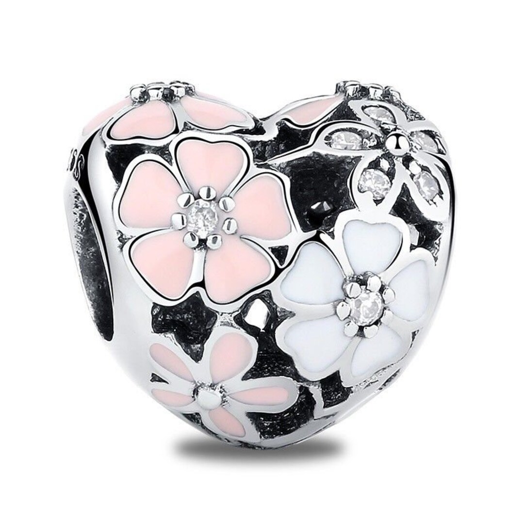 Bloom Heart Charm 100% 925 Sterling Silver Fit Women Bracelet Poetic ...