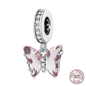 Authentic Butterfly Dream Pink Zircon 925 Sterling Silver Charm Pendant Bracelet Bangle Jewelry Gift Charm Women bead Fit Women Bracelet image 1