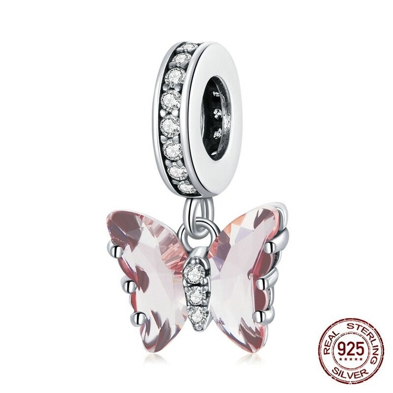 Authentic Butterfly Dream Pink Zircon 925 Sterling Silver Charm Pendant Bracelet Bangle Jewelry Gift Charm Women bead Fit Women Bracelet image 1