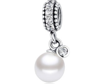 Luminous Elegance White Pearl 100% 925 Sterling Silver Fit Women Bracelet Fit Women Bracelet Bead fit Women Charm  Handmade Charms