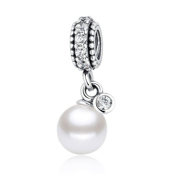 PANDORA Luminous Elegance White Pearl Charm with Clear Cubic Zirconia