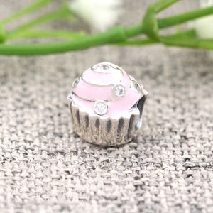 Sweet Cupcake Birthday Beads Charm 100% 925 Sterling Silver fit for Authentic Women Charms and european bracelets Handmade Charms image 4