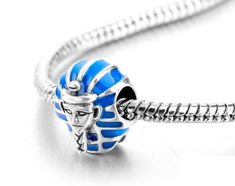 Egyptian sphinx mummy sarcophagus with blue enamel beads charms 100% 925 Sterling Silver fit for Authentic Women and european bracelets