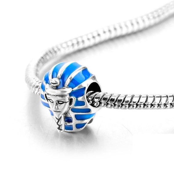 Egyptian sphinx mummy sarcophagus with blue enamel beads charms 100% 925 Sterling Silver fit for Authentic Women and european bracelets