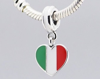 Italy Heart Flag Charms 925 Sterling Silver  Handmade Charms