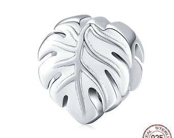 925 Sterling Silver Metal Charm Bracelet & Bangle Plant Leaf Monstera Deliciosa Popular Jewelry Charm fit Women bead Fit Women Bracelet