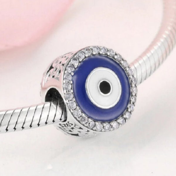 Turkish Evil Eye Charm, 100% 925 Sterling Silver Charm, Fits to all Women Charm Jewelry Fits European Women Charm Bracelets