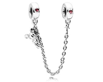 Climbing Mickey Safety Chain Red Charm Bead 100% 925 sterling silver Women Handmade Charms