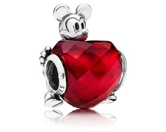 100% 925 Sterling Silver Fit Women Bracelet Silver Disney Mickey Love Heart Charm Bead Women Handmade Charms