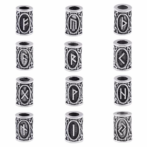 24 Pcs Full Set Viking Runes Beads Charms Odal,Tyr,Sowelu for Jewelry Making,Bracelet,Necklace,Hair,Beard Handmade Charms