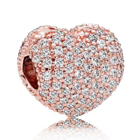 Rose Gold Clip Heart With Pave Charm 