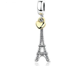 EIFFEL TOWER PENDANT charms with Heart fit Bracelet Necklaces 100% Authentic 925 Sterling Silver Charms Fits European Women Charm Bracelet