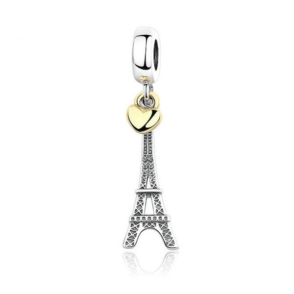 PENDENTIF TOUR EIFFEL breloques avec bracelet en forme de coeur Colliers 100% authentiques breloques en argent sterling 925 pour bracelet à breloques pour femmes européennes