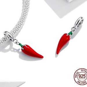 925 Sterling Silver Petite Little Pepper Red Plant Charm Pendant for Bracelet fit for Authentic Women Charms and european bracelets image 2