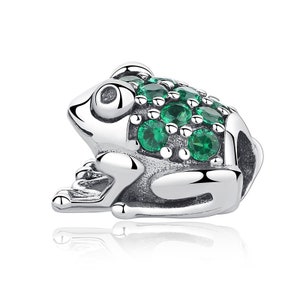Green Frog Crystal Charm 100% 925 Sterling Silver Fit Women Bracelet Handmade Charms