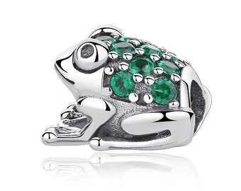 Green Frog Crystal Charm 100% 925 Sterling Silver Fit Women Bracelet Handmade Charms