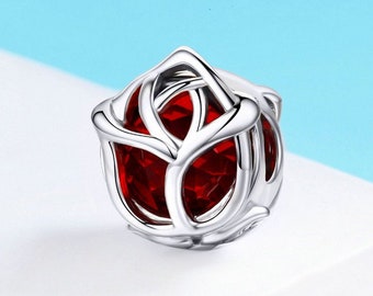 Romantic Rose, Flower Red Fit Charms Bracelets Bangles charm 100% 925 Sterling Silver fit for Authentic fit Women and european bracelets