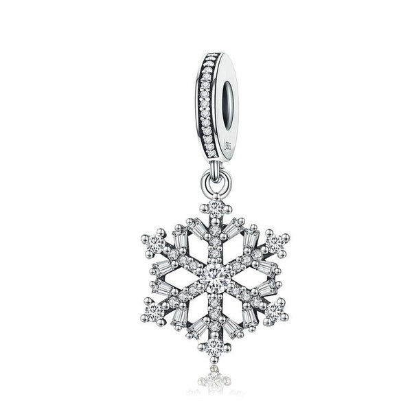 925 Sterling Silver Snowflake Pendant Charm With Clear CZ charm 100% 925 Sterling Silver fit for Authentic Women and european bracelets