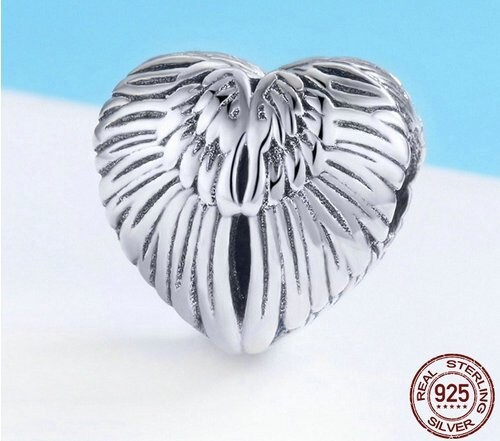 925 Sterling Silver Angel Wing Memorial Charm With Initial Letter – Fits Pandora Bracelets