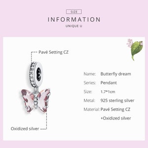 Authentic Butterfly Dream Pink Zircon 925 Sterling Silver Charm Pendant Bracelet Bangle Jewelry Gift Charm Women bead Fit Women Bracelet image 3