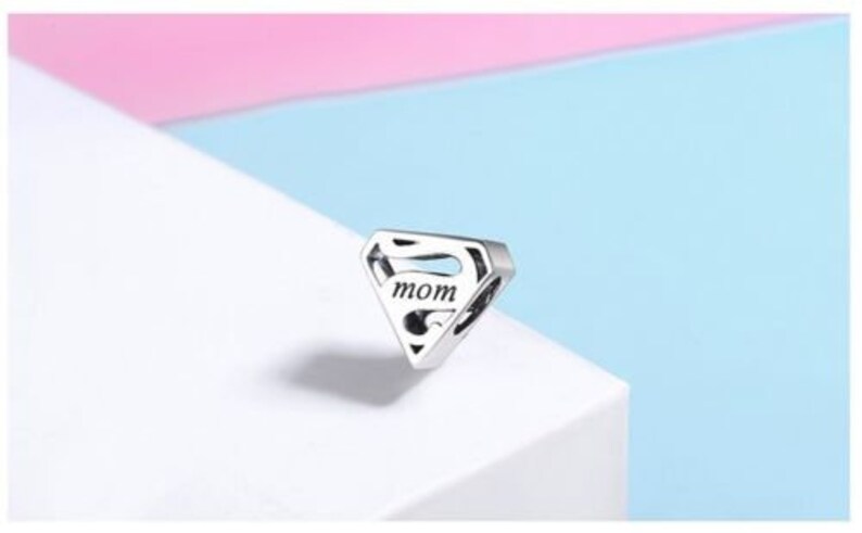 Super Mom bead with symbol of superman Mother love bead charm 100% 925 Sterling Silver fit for Authentic fit Women and european bracelets image 5
