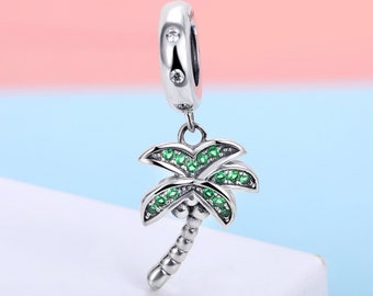 925 Sterling silver charm the green palm tree fits Women charm and European charm bracelet Handmade Charms