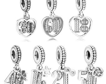 16 - 18 - 21 - 30 - 40 - 50 - 60 ans d'amour avec pendentif en cristal Charm Fit European Women Charm Bracelet Authentique Bijoux de luxe