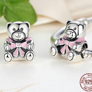925 Sterling Silver Iridescent Pink Crystal Bear Charm Bead Fits Pandora Charm Bracelets Etsy