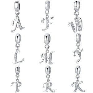 925 Sterling Silver Fit Women Bracelet Alphabet Letter A-Z Crystal Charm Bead Fit Original Women Bracelet Necklace fit Women bracelets