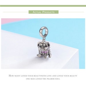 English Bulldog With Collar Animal Charms 100% Sterling Silver 925 Fit ...